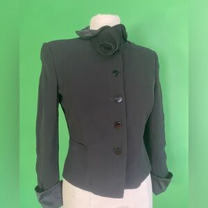 Armani Collezioni Black silk Blazer with Floral ruffle Accent victorian elegant